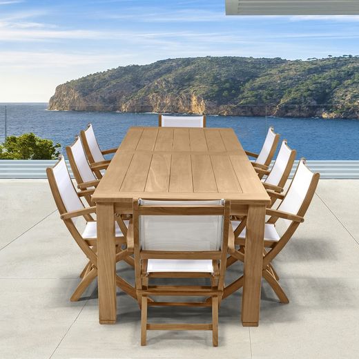 Garden dining set in natural teak and white Batyline | Danao + Candon