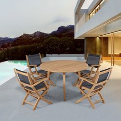 Garden dining set in natural teak and black Batyline | Candon