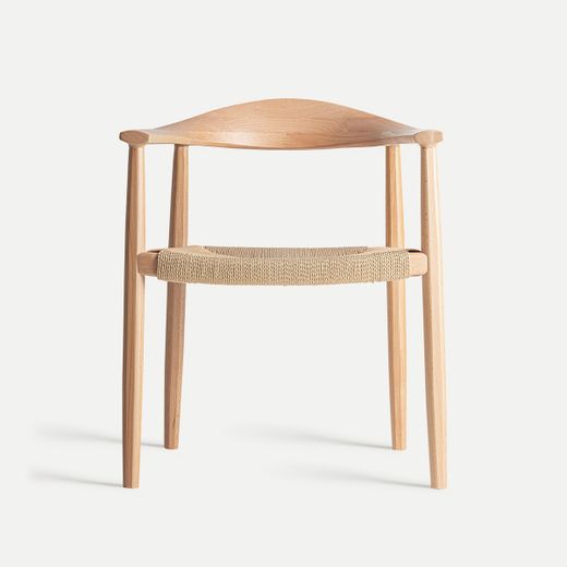 Silla de madera de haya y cuerda en marrón, 63 x 53 x 77 cm | Wieller