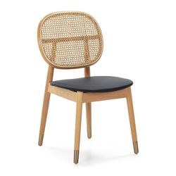 Natural Wood and Leatherette Chair, 47x54x86 cm