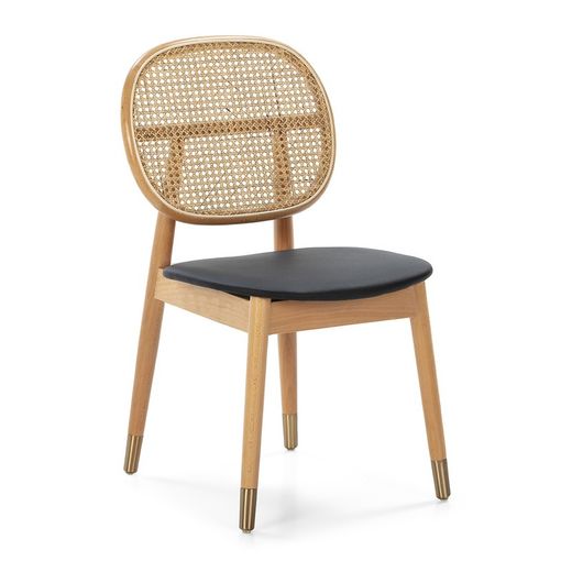 Natural Wood and Leatherette Chair, 47x54x86 cm