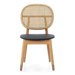 Natural Wood and Leatherette Chair, 47x54x86 cm