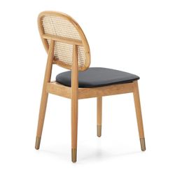 Natural Wood and Leatherette Chair, 47x54x86 cm