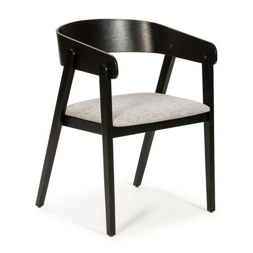 Stuhl aus schwarzem Holz und Stoff, 54 x 52 x 47/71/76 cm