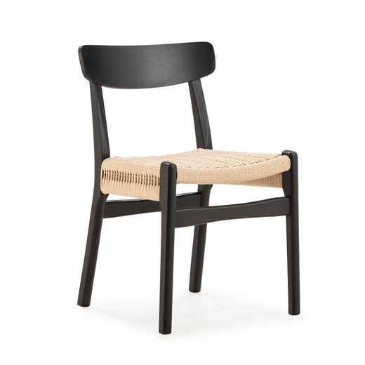 Silla de madera y cuerda en negro, 49 x 51 x 78 cm | Biel