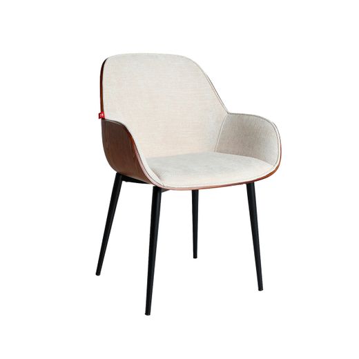 Silla de madera y tejido en marrón y blanco, 58 x 54 x 86 cm | Beesd