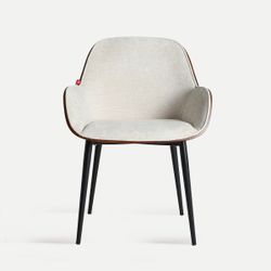 Silla de madera y tejido en marrón y blanco, 58 x 54 x 86 cm | Beesd