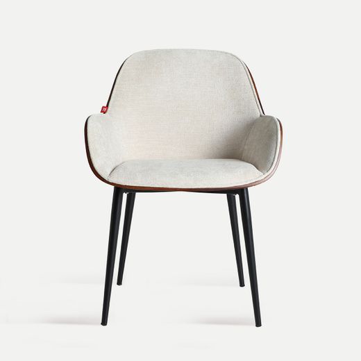 Silla de madera y tejido en marrón y blanco, 58 x 54 x 86 cm | Beesd