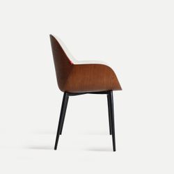 Silla de madera y tejido en marrón y blanco, 58 x 54 x 86 cm | Beesd