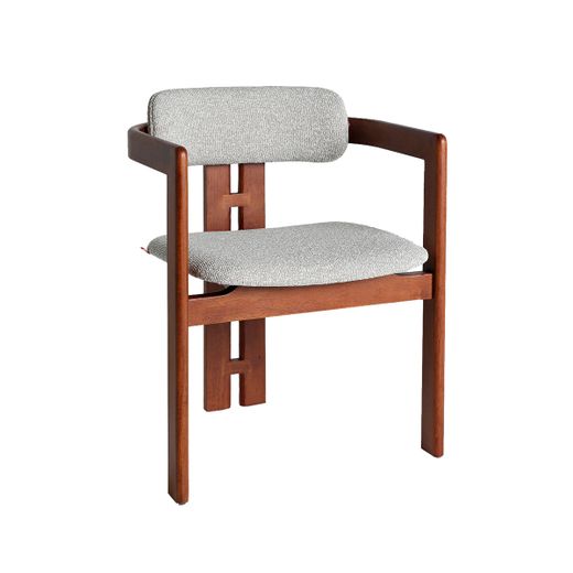 Silla de madera y tejido en marrón y gris, 57 x 56 x 75 cm | Hedel