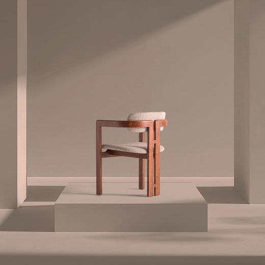 Silla de madera y tejido en marrón y gris, 57 x 56 x 75 cm | Hedel