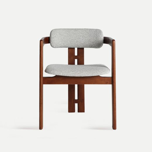 Silla de madera y tejido en marrón y gris, 57 x 56 x 75 cm | Hedel