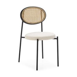 Sort metal og rattan stol, 44x53x83 cm
