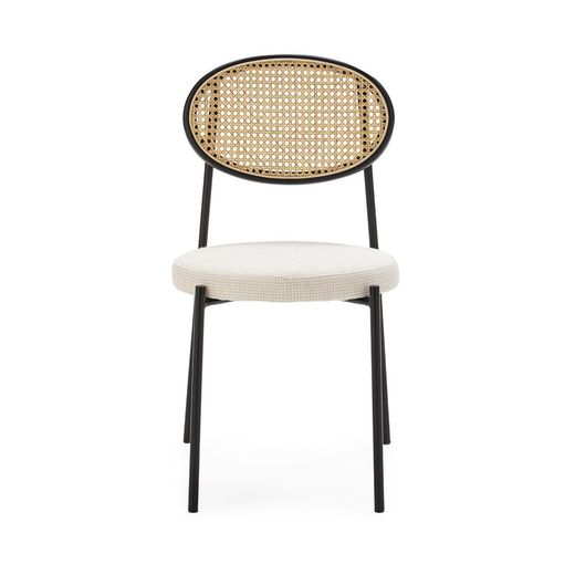 Sort metal og rattan stol, 44x53x83 cm