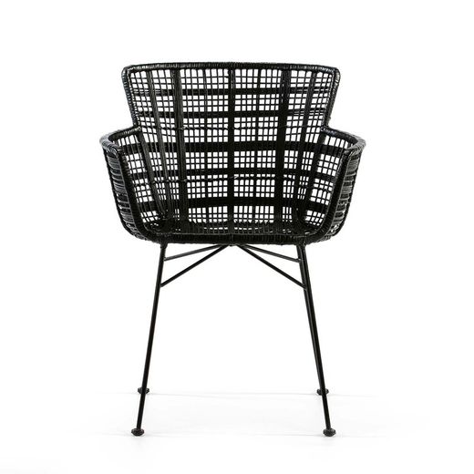 Black metal and wicker chair, 55 x 62 x 80 cm