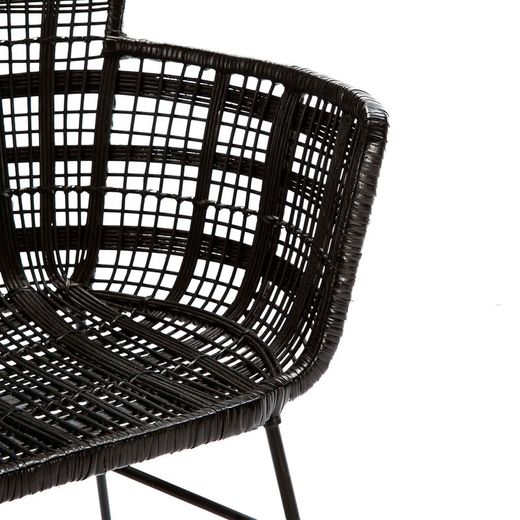 Black metal and wicker chair, 55 x 62 x 80 cm