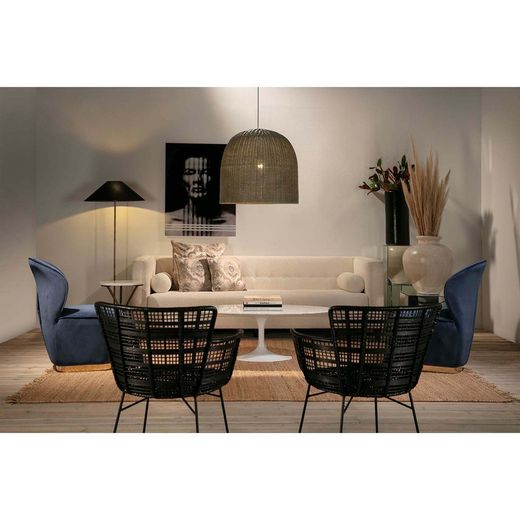 Black metal and wicker chair, 55 x 62 x 80 cm