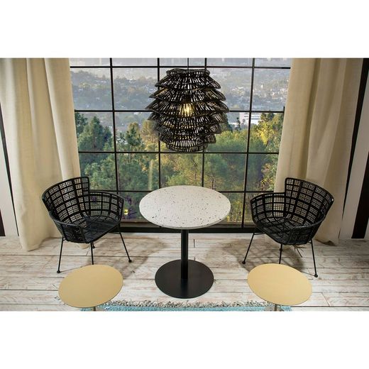 Black metal and wicker chair, 55 x 62 x 80 cm