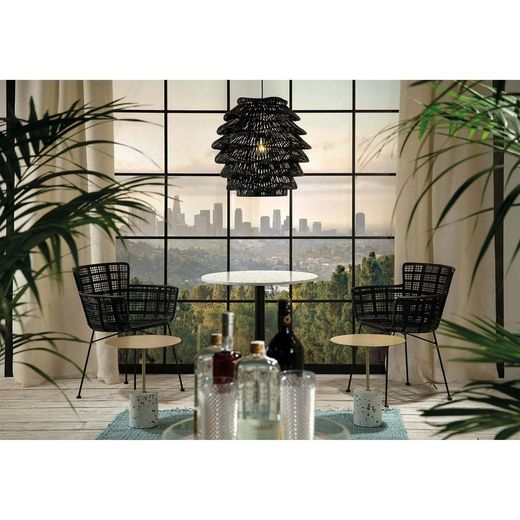 Black metal and wicker chair, 55 x 62 x 80 cm