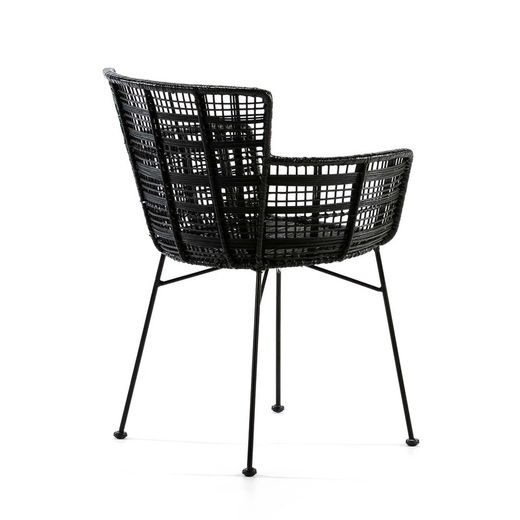 Black metal and wicker chair, 55 x 62 x 80 cm
