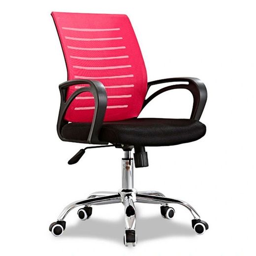 Chaise de bureau inclinable en résille rouge et tissu noir, 53 x 54 x 81/89 cm