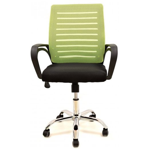Krzesło biurowe uchylne z siateczką w kolorze pistacjowym i czarnym materiałem, 53 x 54 x 81/89 cm
