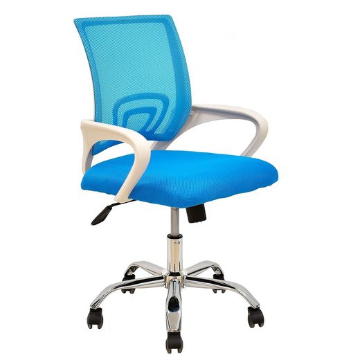 Silla de oficina basculante con malla y tejido azul celeste, 56 x 59 x 89/97 cm