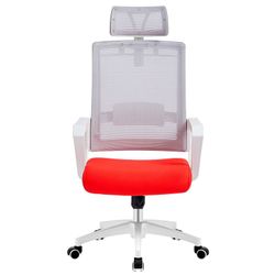 Sedia da ufficio con rete grigia e tessuto rosso, 60 x 63 x 116/125 cm
