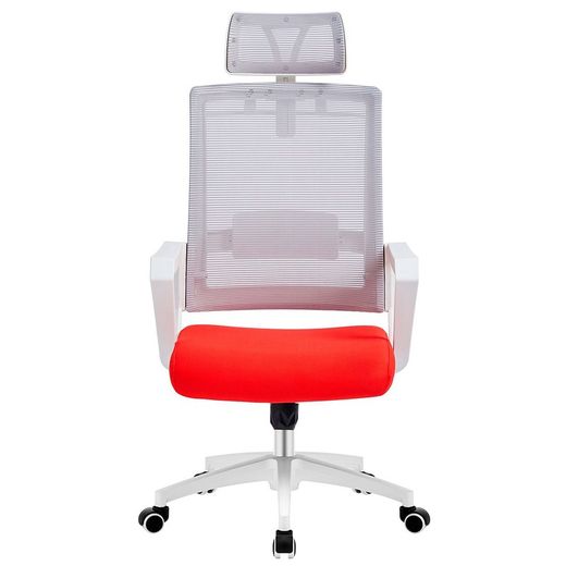 Krzesło biurowe z szarej siatki i czerwonej tkaniny, 60 x 63 x 116/125 cm