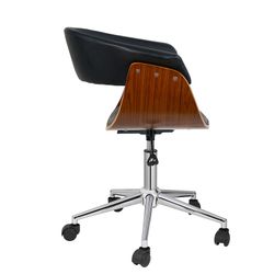 Silla de oficina de madera nogal y similpiel negra, 68 x 56 x 74 /86 cm