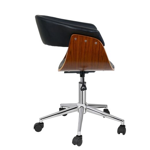 Silla de oficina de madera nogal y similpiel negra, 68 x 56 x 74 /86 cm