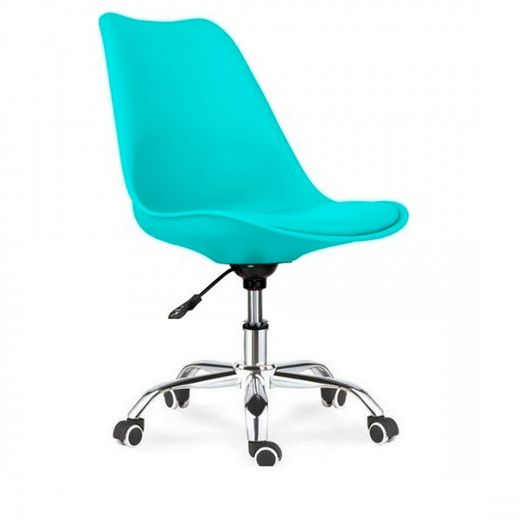 Silla de oficina giratoria turquesa con cojín, 48 x 57 x 84/94 cm