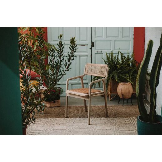 Iep en rotan stoel in naturel, 52 x 56 x 85 cm | iso's