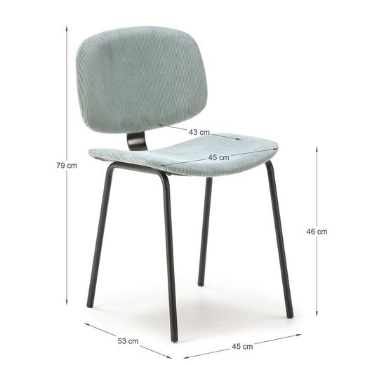 Corduroy chair in aquamarine, 44 x 51 x 79 cm | Arus