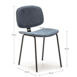 Sedia in velluto a coste blu, 44 x 51 x 79 cm | Arus