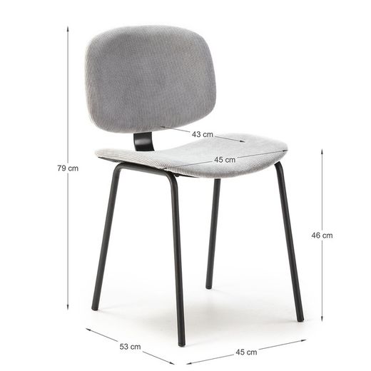 Corduroy chair in grey, 44 x 51 x 79 cm | Arus