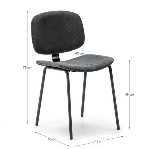 Corduroy chair in black, 44 x 51 x 79 cm | Arus