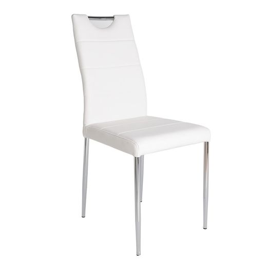 Sedia in ecopelle bianca e struttura cromata, 43 x 48 x 49/98 cm