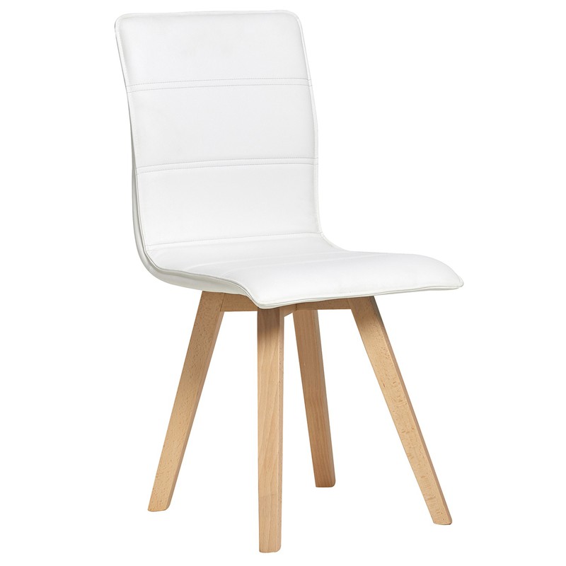 onderwerp Refrein compressie Witte faux lederen stoel en houten poten, 44 x 49 x 88 cm — Qechic