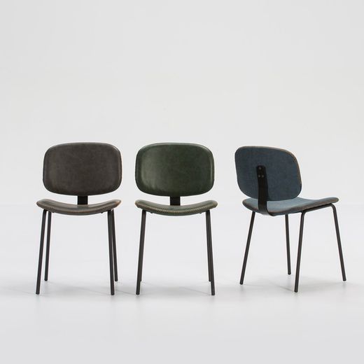 Silla de Piel Sintética Gris con Patas de Metal Negro 45x48x52/79 cm