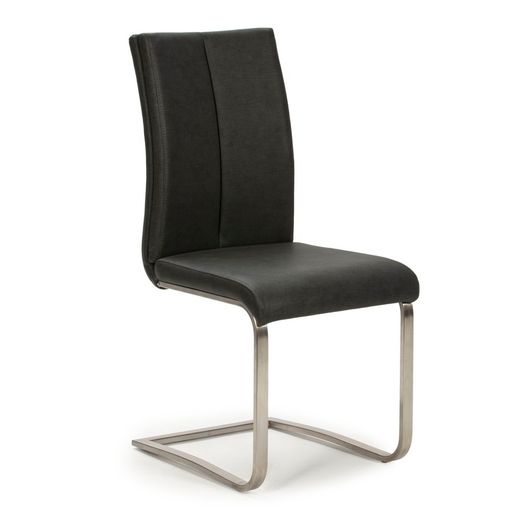 Silla de Piel Sintética Negra con Patas de Acero Inoxidable 45x50x48/103 cm