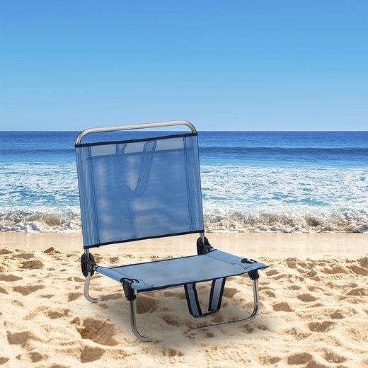 Stoffen strandstoel met zak en handvatten en aluminium frame, 54x50x63 cm