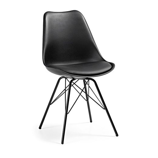 Sedia in polipropilene nero con cuscino e gambe in metallo 48 x 54 x 82 cm