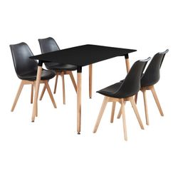 Chaise en polypropylène noir avec coussin et pieds en bois de hêtre 47,5 x 45 x 81 cm