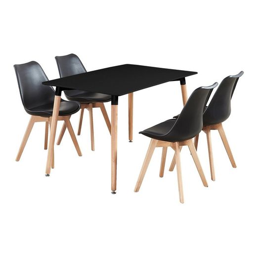 Chaise en polypropylène noir avec coussin et pieds en bois de hêtre 47,5 x 45 x 81 cm