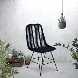 Natural Rattan Dining Chair 46x60x92 cm Black