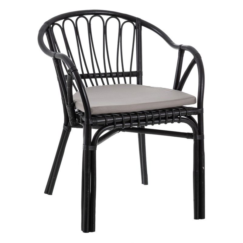 Zwarte rotan stoel, 57'5x60x76cm Qechic