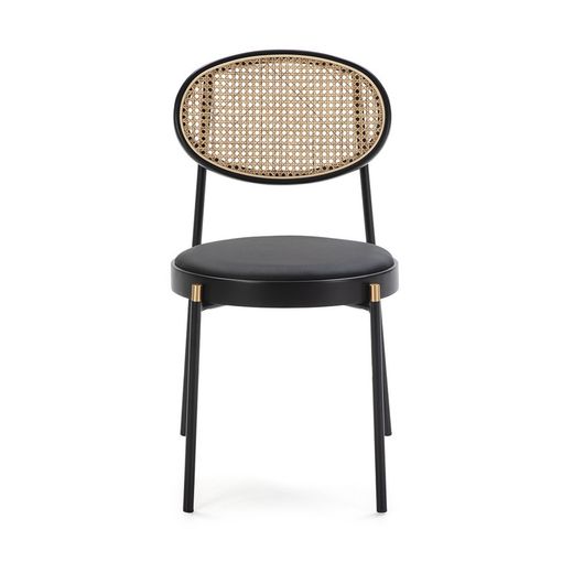 Silla de Ratán, Polipiel Negro y Metal, 43x53x83 cm