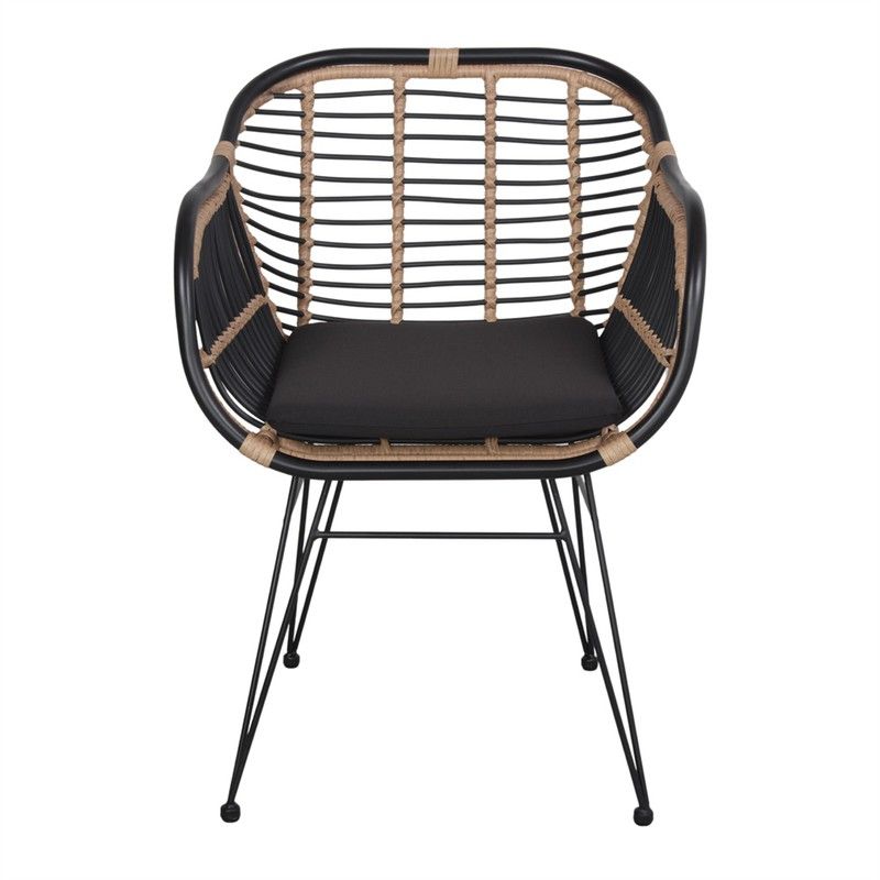 Sedia in rattan sintetico in nero e naturale, 59 x 58 x 83 cm ...