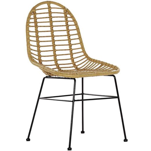 Silla de Exterior de Ratán Sintético y Metal Beige/Negra, 49x56x91 cm